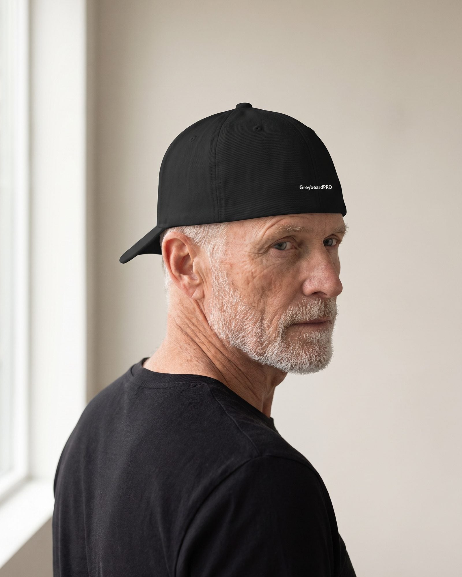 Fitted Cap — Black / Blue Mark, back or detail view
