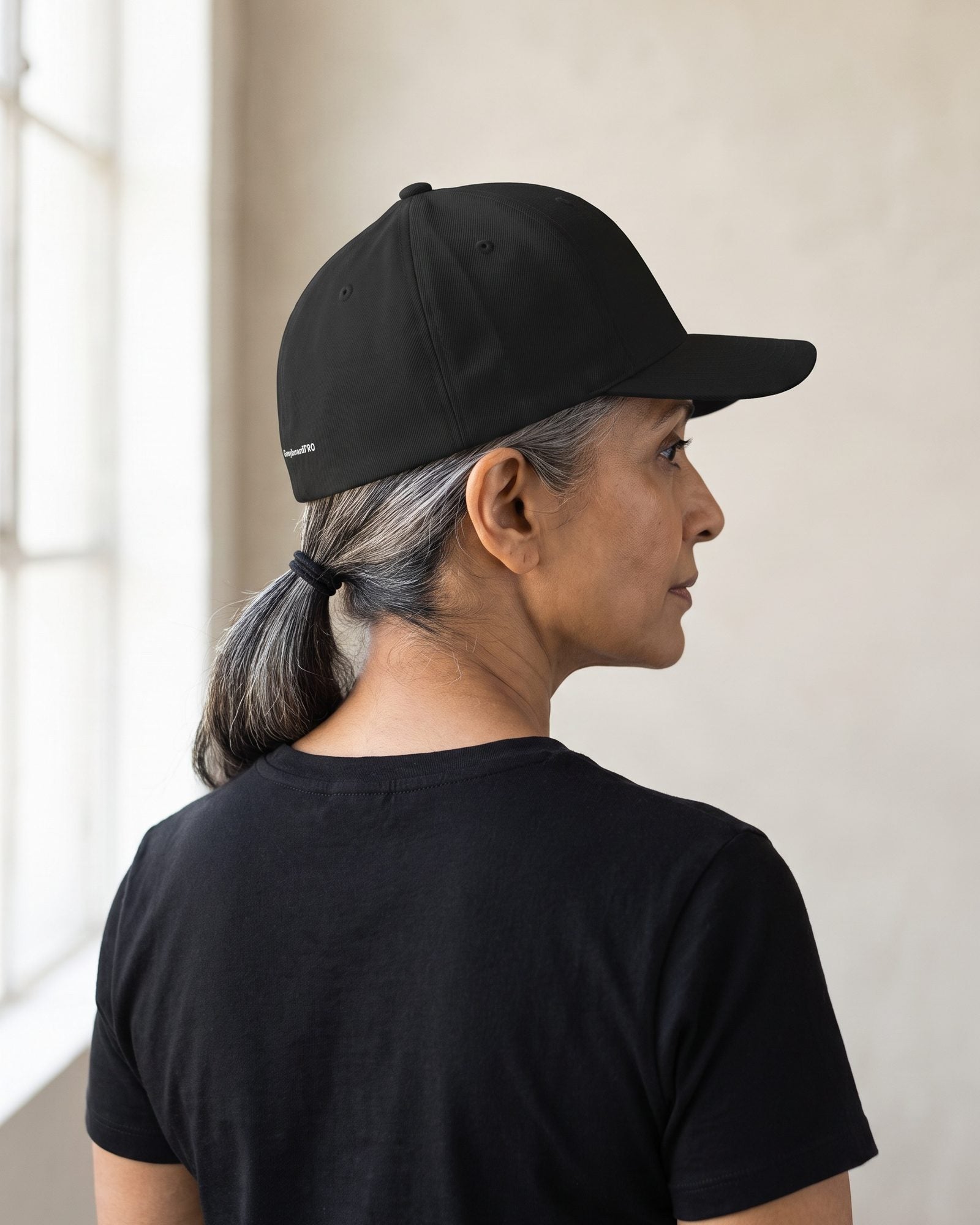 Fitted Cap — Black / Yellow Mark, back or detail view