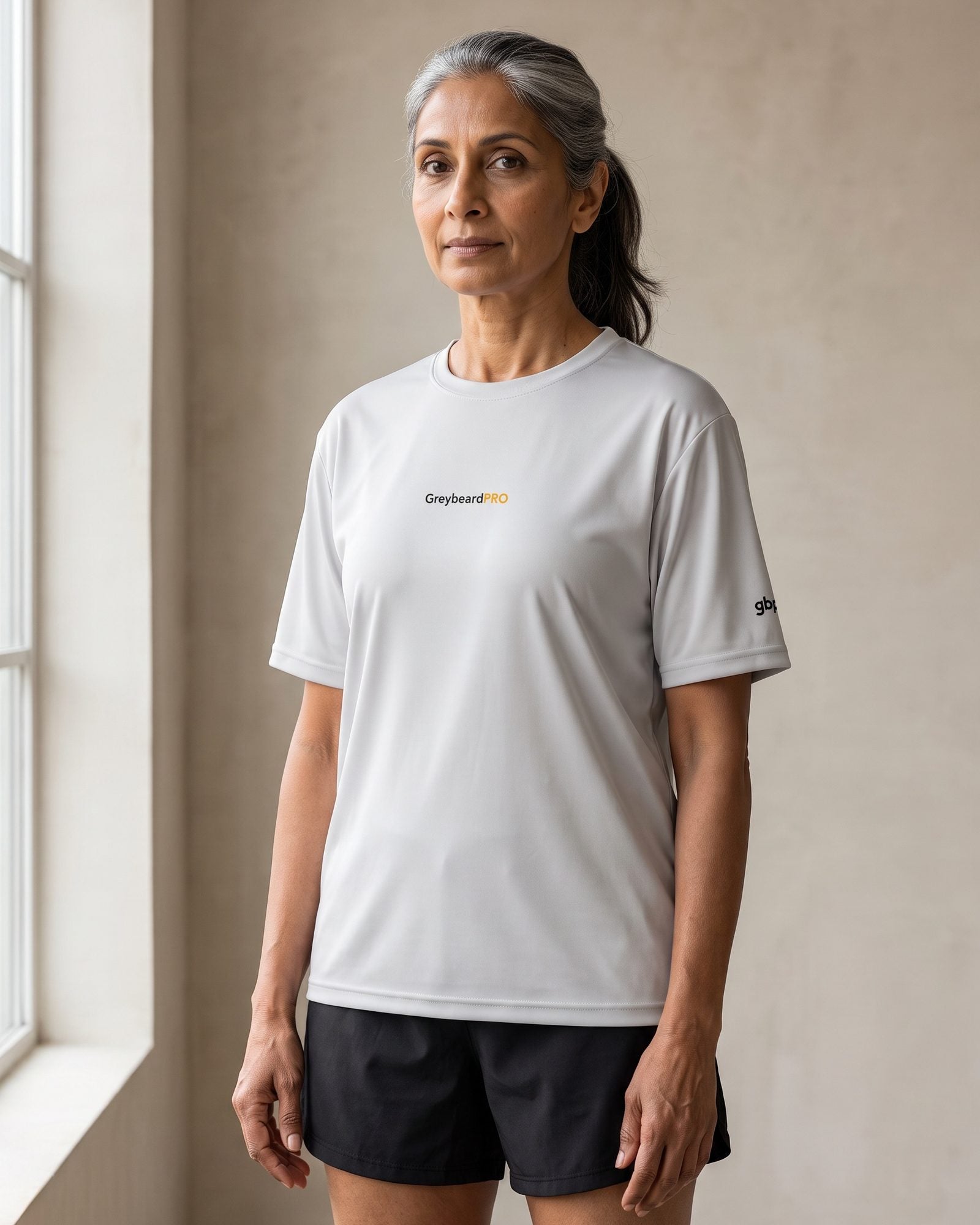 Performance Tee — Silver, White, front view